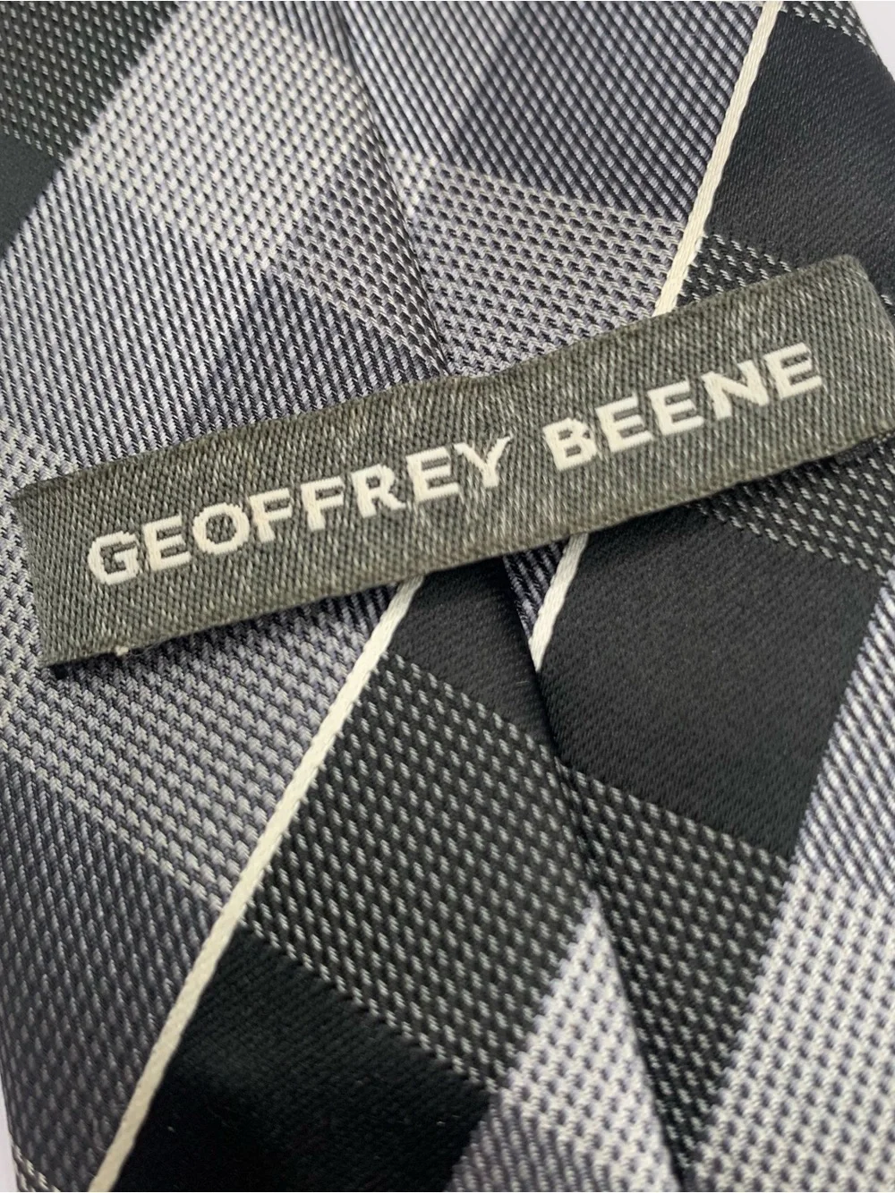 Geoffrey Beene Black and Gray Windowpane Plaid Tie business formal interview